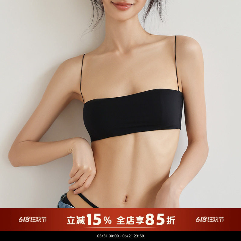 法式细带抹胸式文胸夏季美背无钢圈防走光内衣女薄款黑白裹胸速干