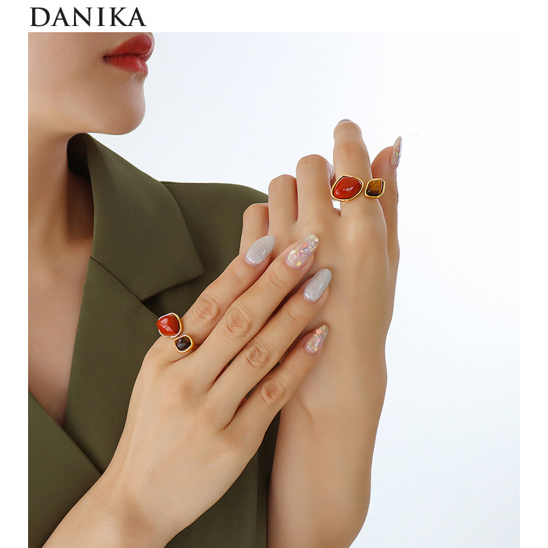 danika 法式宫廷复古高级感红色虎眼石开口食指戒指女小众设计潮