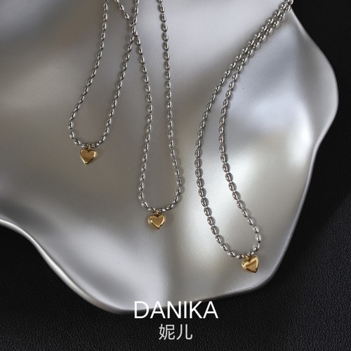 DANIKA欧美时尚通勤设计感金银双色小众爱心项链锁骨链气质款