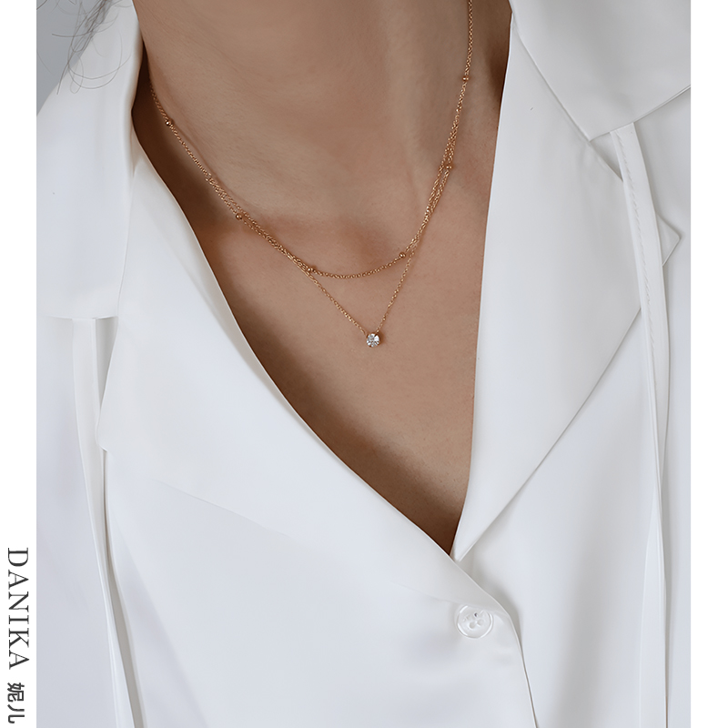 法式精美单钻小双层项链女