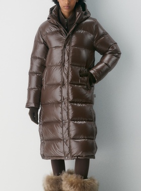 aritzia加拿大正品女款长款八格亮面连帽加厚鹅绒800蓬羽绒服