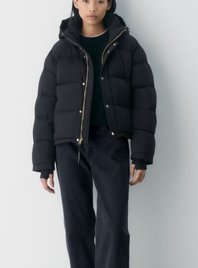 aritzia加拿大正品黑金纪念款女士短款四格连帽羽绒服鹅绒800蓬