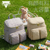妈咪包宝妈带娃外出背包大容量双肩包时尚 背包车缝线多口袋母婴包