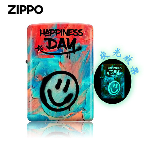 Zippo彩虹涂鸦笑脸户外防风煤油
