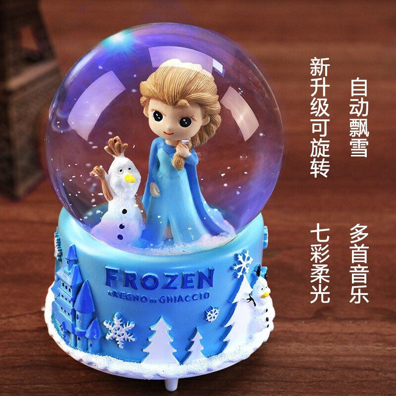 车载摆件水晶球爱莎公主音乐盒自动飘雪花八音盒梦幻少心生日礼物