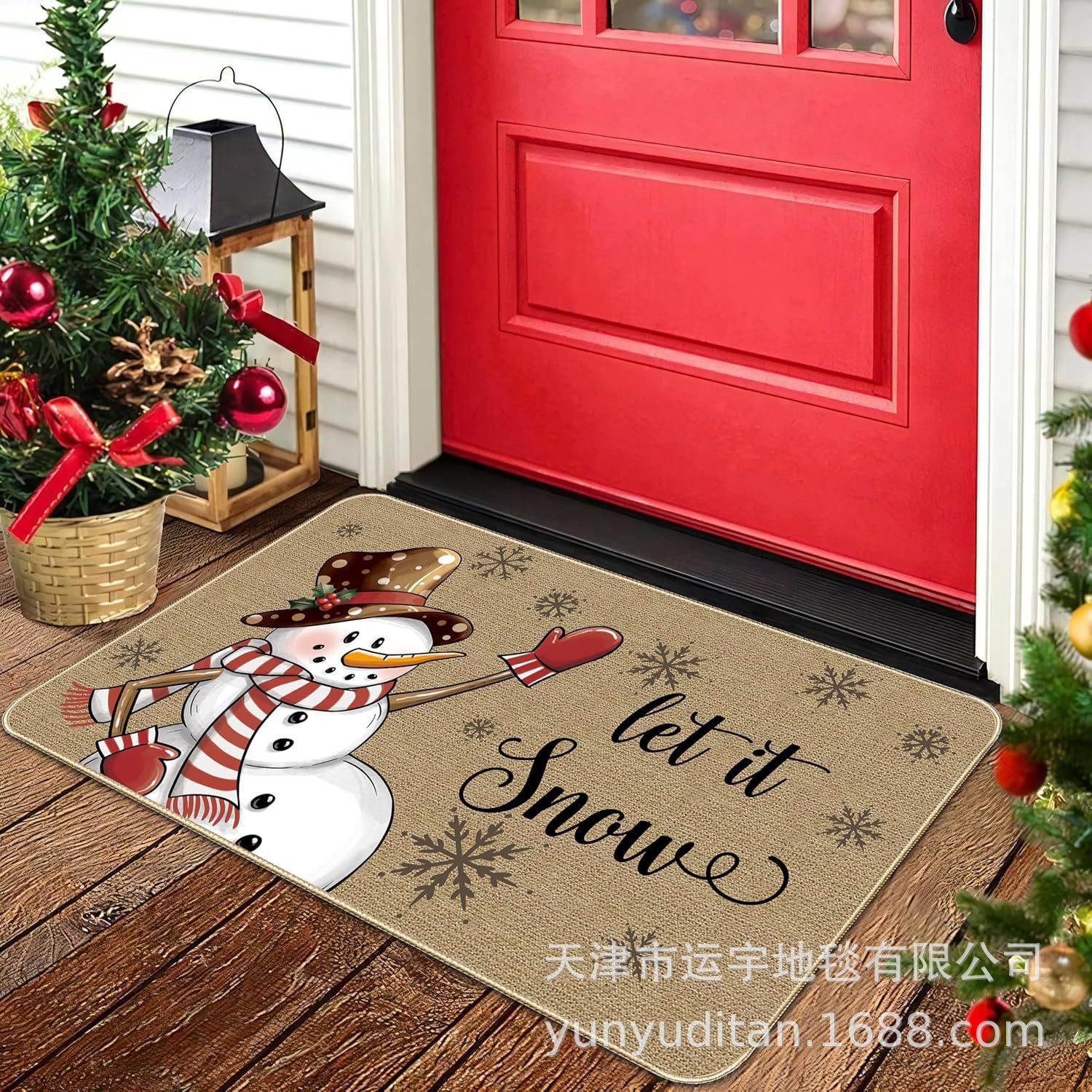 跨境TEMU圣诞节亚麻地垫玄关入户门防滑脚垫浴室吸水速干门垫厂家