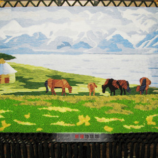 新疆艺术编织挂毯装饰画天鹅湖高级感客厅卧室壁挂壁毯壁画背景墙