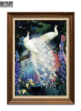 欧式玄关油画 欧式客厅挂画 入户玄关装饰画 纯手绘孔雀油画 N143