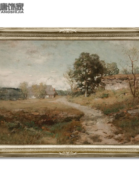 手绘复古风欧美式客厅风景油画 玄关壁炉装饰画 名画瓦兹河畔N319