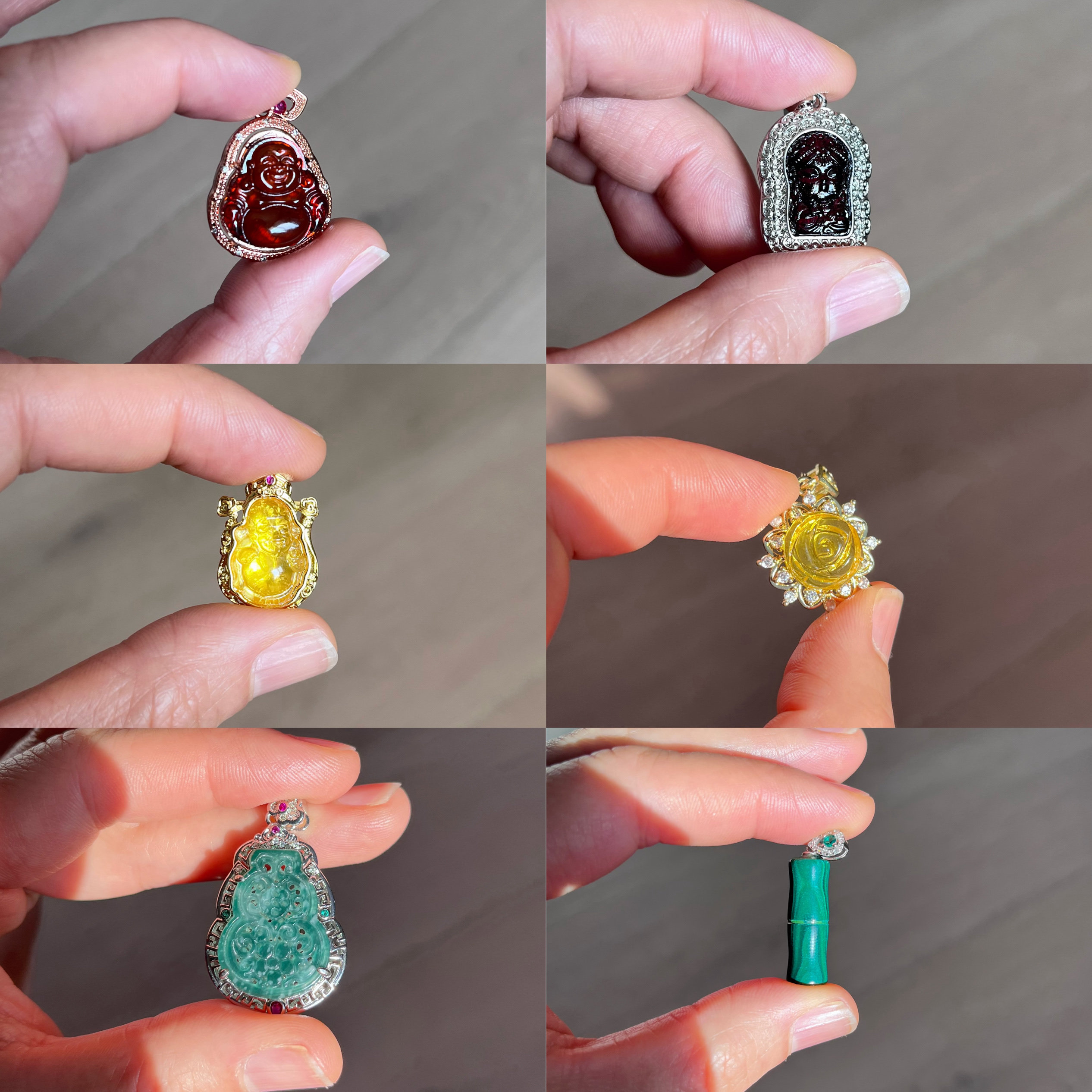 吊坠天然琥珀蜜蜡雕刻玫瑰花血珀佛公孔雀石竹节翡翠葫芦镶嵌挂坠
