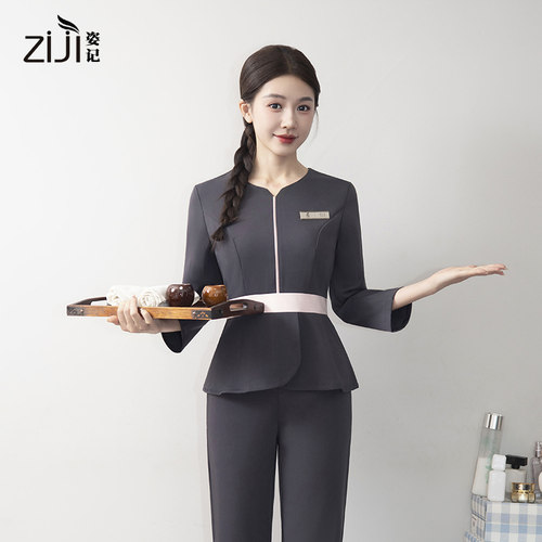 2025秋冬高端美容师工作服女养生馆美容院技师足疗桑拿按摩工装