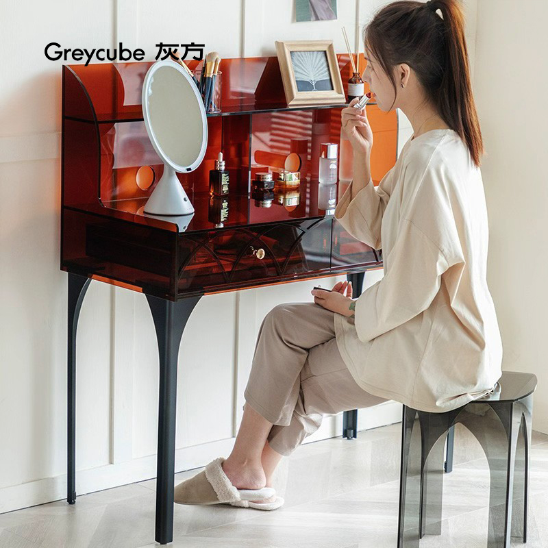 灰方网红轻奢双层置物梳妆台