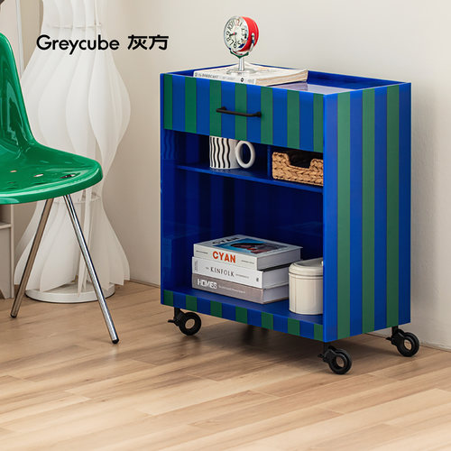 灰方亚克力沙发边几条纹小推车置物架多层客厅移动零食收纳柜花架