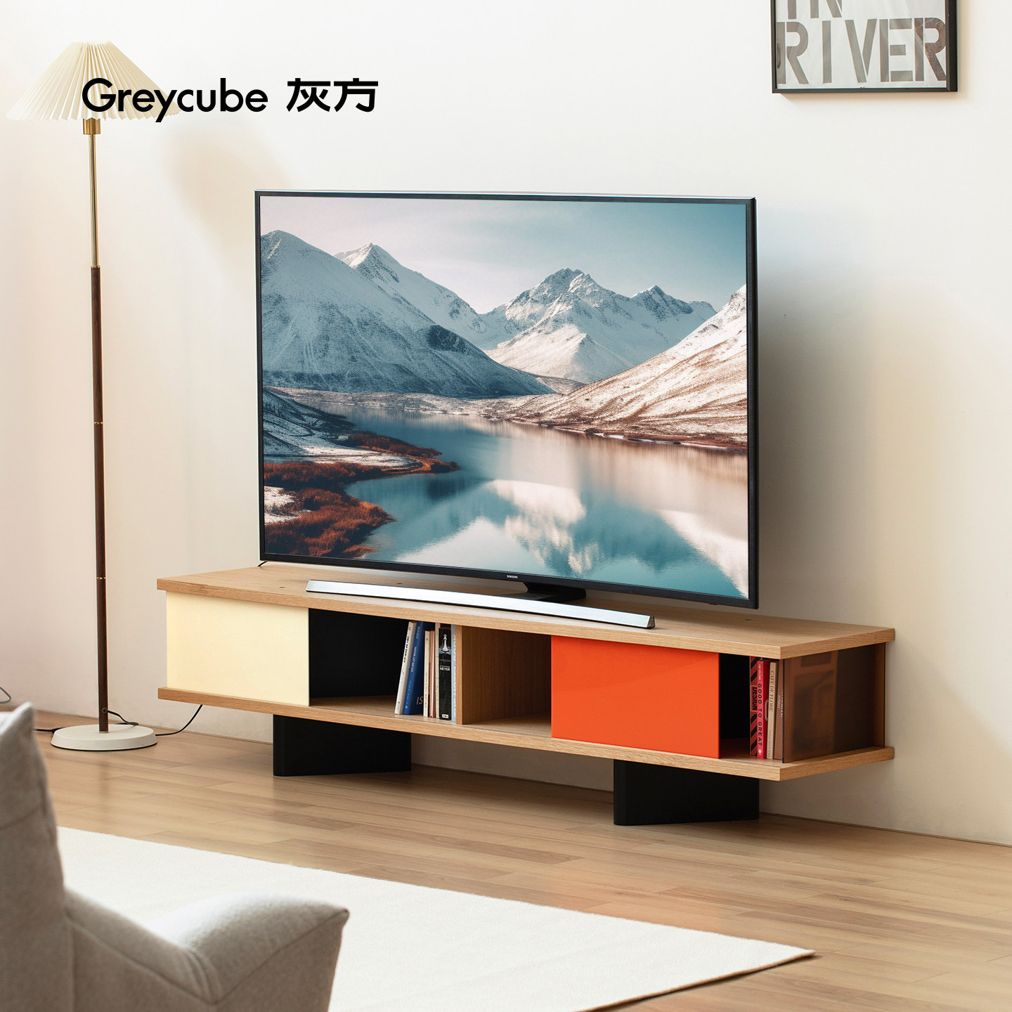 灰方包豪斯客厅落地实木电视柜书柜储物柜书架电视背景墙置物柜,住宅家具,电视柜,淘宝优惠券,粉丝福利购,淘宝优惠卷