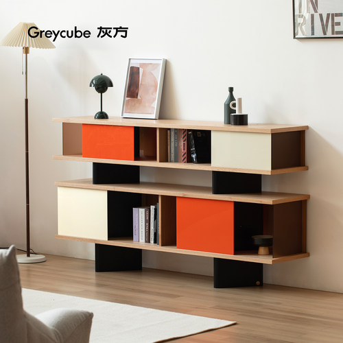 灰方创意储物收纳柜客厅包豪斯多层实木靠墙书架中古风电视柜落地