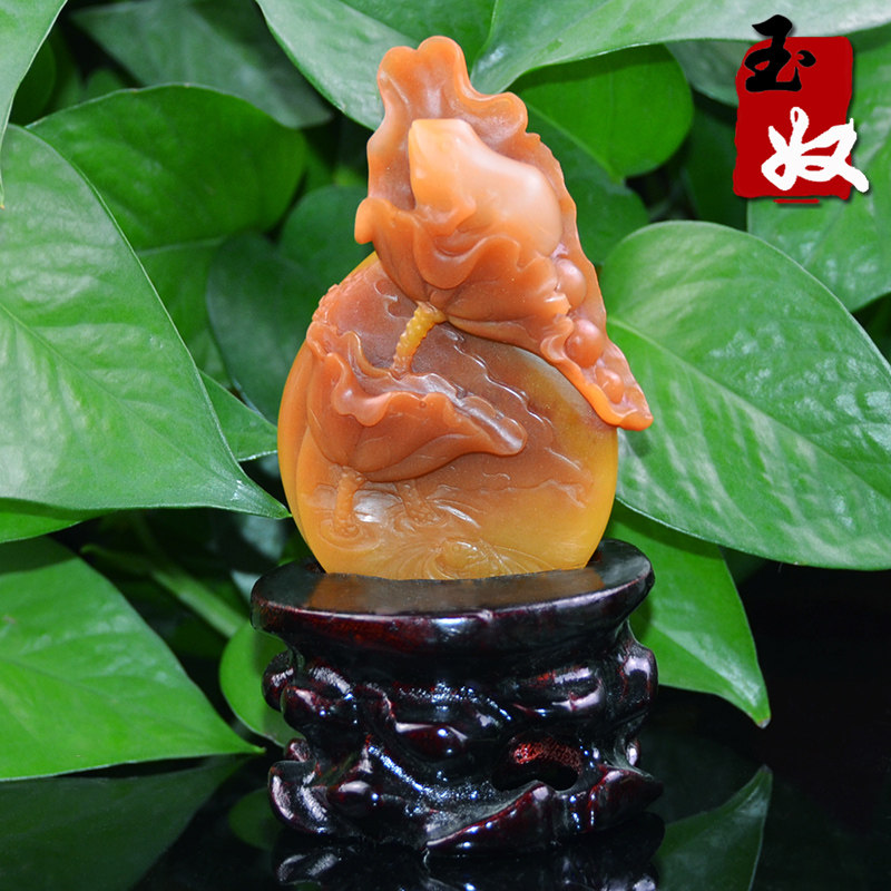 玉奴/新疆克拉玛依天然金丝玉/红黄色/彩玉/呱呱来财/路路通/摆件