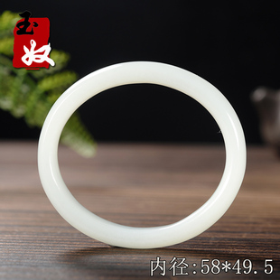 新疆且末县天然和田玉/一级白偏甜暖色羊脂白玉/贵妃手镯/53/54