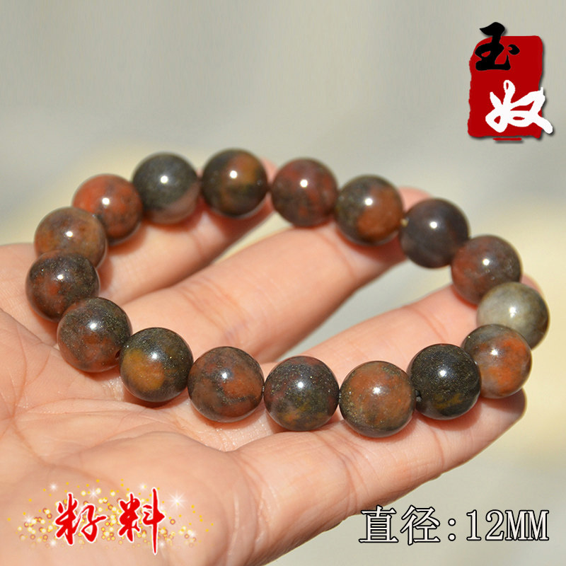 新疆克拉玛依天然金丝玉/辉红地表籽料彩玉细料手串/12mm/38.28克
