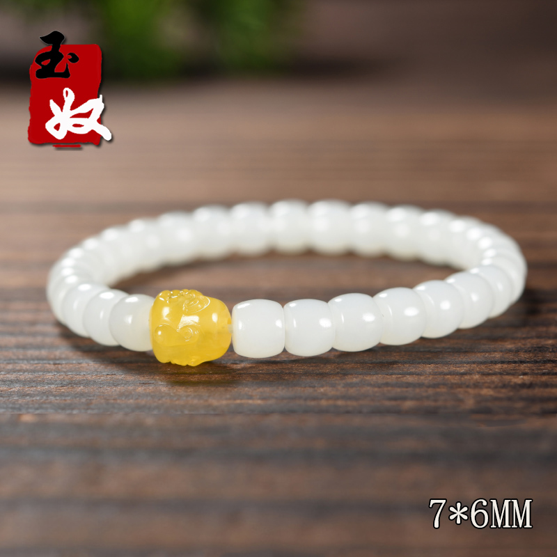 新疆于田天然一级白羊脂玉/7*6mm老型苹果珠/蜜蜡佛头/手串/15克