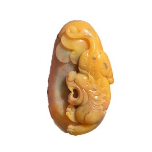新疆克拉玛依天然金丝玉/辉煌地表彩玉细料/生肖虎/虎虎生威/吊坠