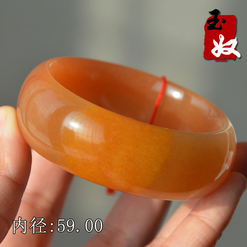 新疆阿勒泰天然金丝玉/鸡油黄红转色/宝石光/加宽条/手镯子/59