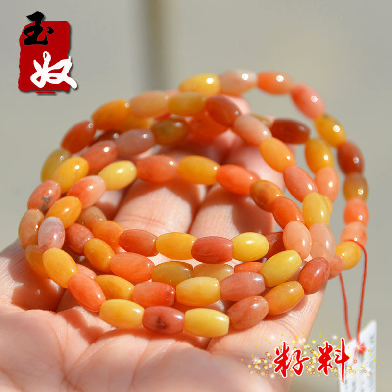 新疆乌尔禾天然金丝玉/红黄粉彩玉细料/籽料/枣珠/多圈手串/项链