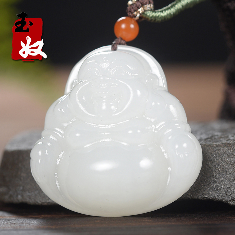 新疆天然和田玉/一级白羊脂玉/笑佛/吊坠/饰品/16.20克