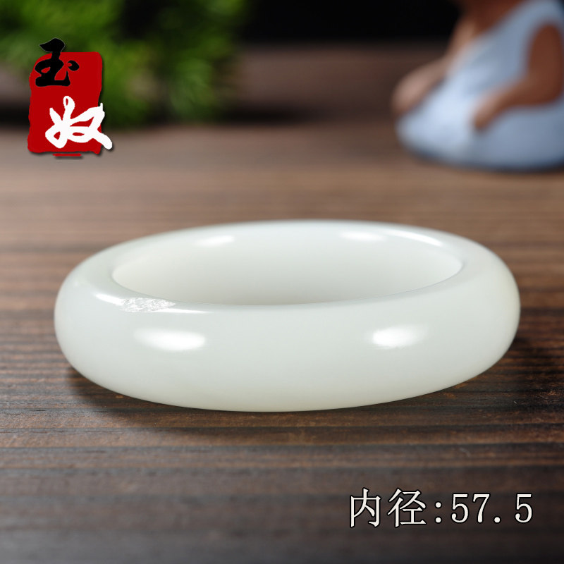 新疆且末天然水返沙戈壁料一级白/天然皮孔/羊脂白玉/手镯/57/58