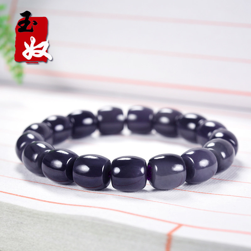 青海天然和田玉/帝王紫老坑料玉/直切老型珠/软手镯/手串/53克