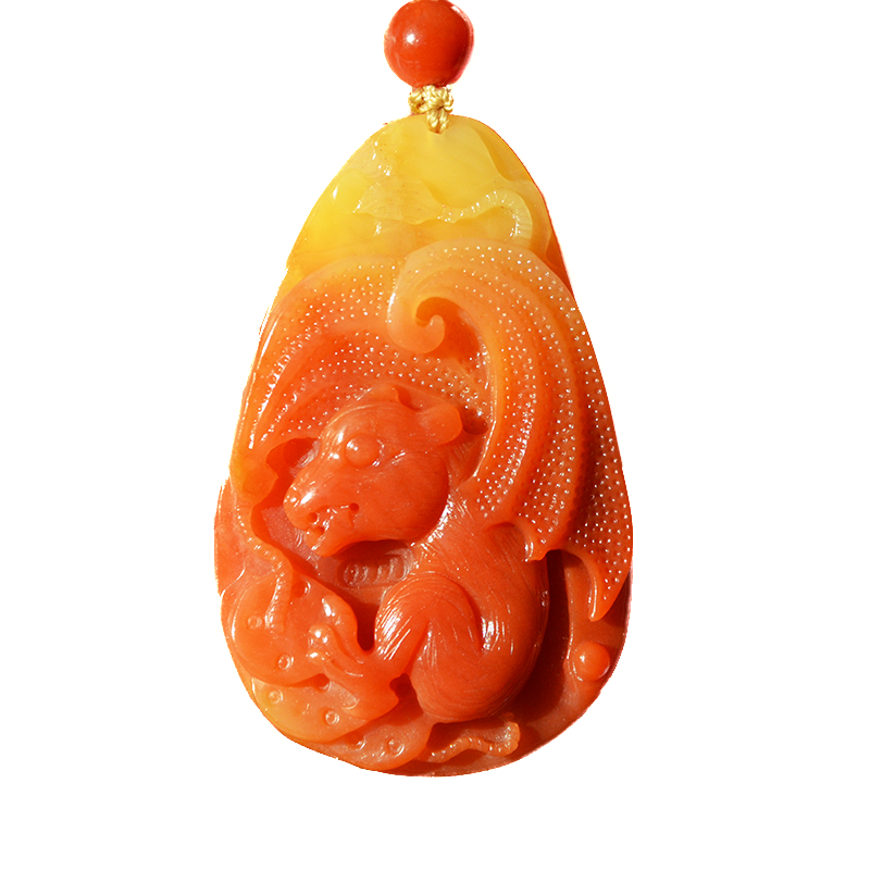 天然黄色籽料彩玉吊坠毛衣链