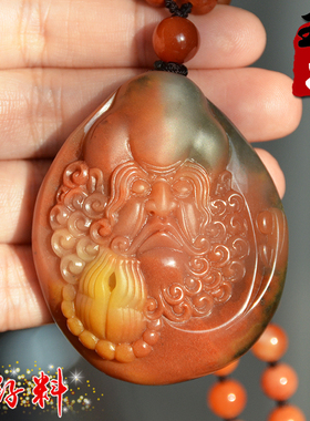 新疆天然金丝玉/关公红俏黄色/彩玉细料/籽料/达摩/大吊坠/手把件