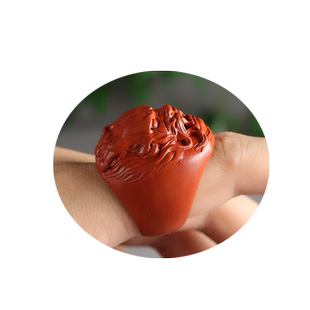 新疆哈密天然金丝玉/太阳红色泥石玉/龙头瑞兽/扳指/指环/20mm