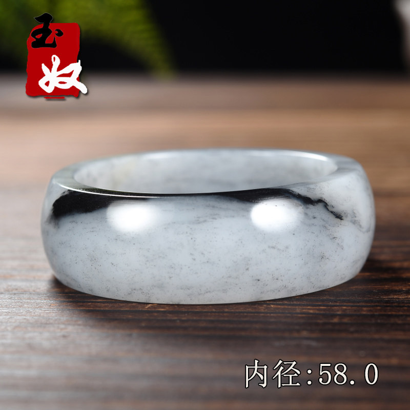 新疆天然墨点青花籽料墨玉/和田玉/聚墨一线天/加宽轮胎手镯子/58