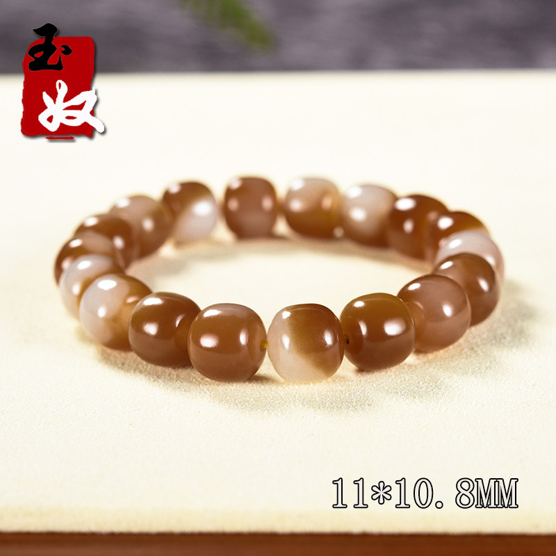 新疆且末金山矿天然红色糖白和田玉/11*10.8mm老型珠手串/39.42克