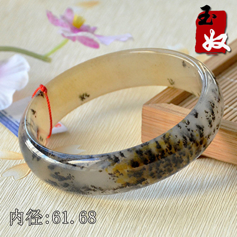 新疆阿勒泰天然金丝玉手镯/黄白俏色宝石光/草花玉镯子/61/62