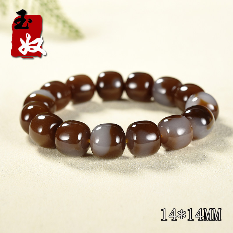 新疆且末金山矿天然巧克力色糖白和田玉/14*14mm老型珠手串/66克