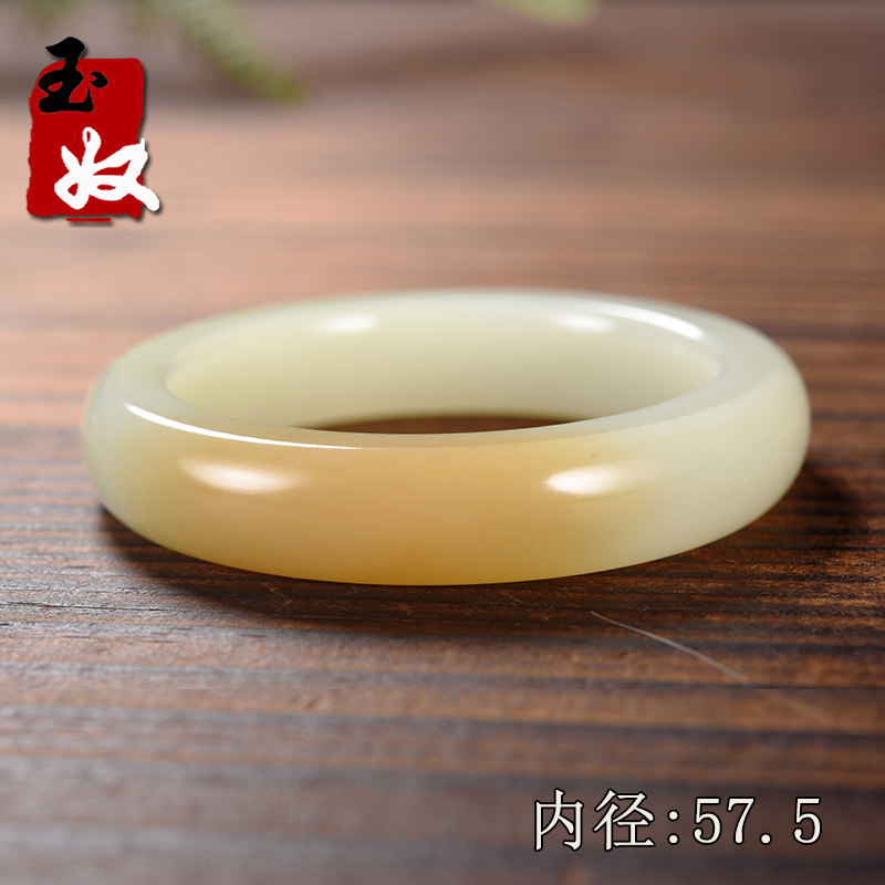 新疆且末县天然黄色蜜糖一口糖高暖白羊脂玉/平安手镯/57/58/82克