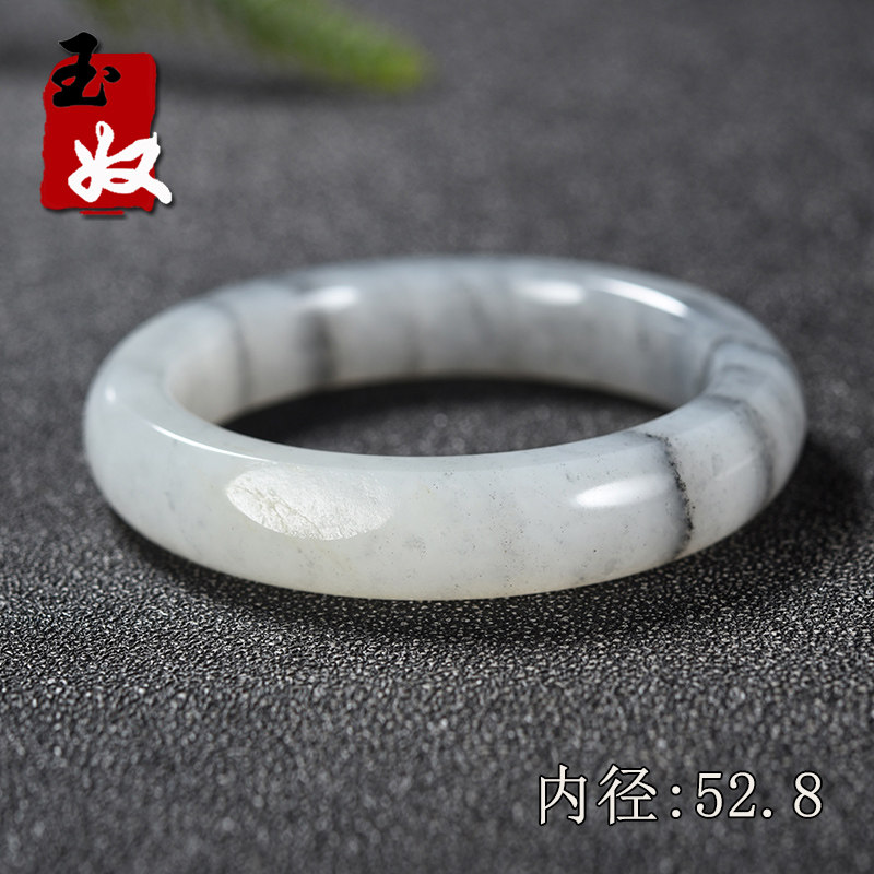 新疆玉龙喀什河天然黑白分明带原皮青花墨玉籽料/冰糯/手镯/52/53