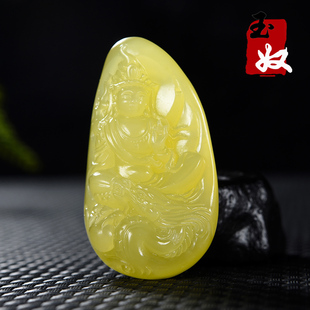 新疆若羌县天然鸡油黄色冰底起胶黄口料黄玉/御龙观音/吊坠/把件