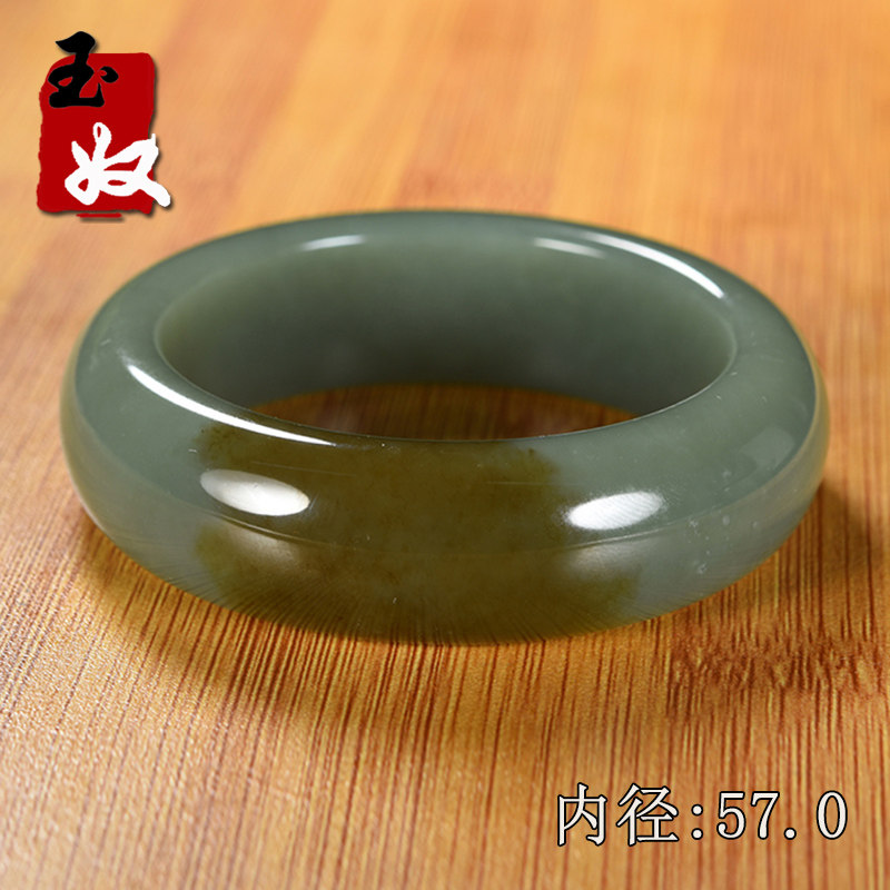 新疆且末县天然带糖瓷蓝和田玉/一口糖/糖青玉/加宽加厚手镯子/57 - 实物图