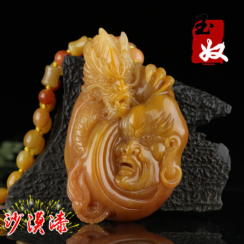 新疆阿勒泰天然金丝玉/鸡油黄地表沙漠漆冻料/罗汉降龙/手把件