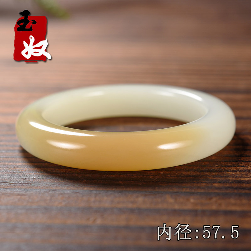 新疆且末县天然黄色蜜糖一口糖高暖白羊脂玉/平安手镯/57/58/69克