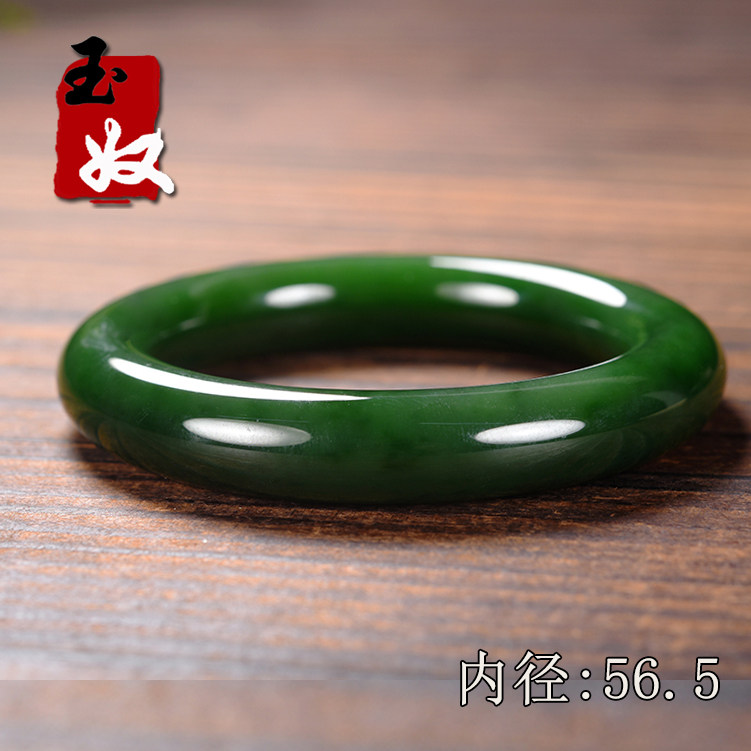 俄罗斯七号矿老坑料天然菠菜阳绿碧玉/胖圆条手镯/56/57/75.78克