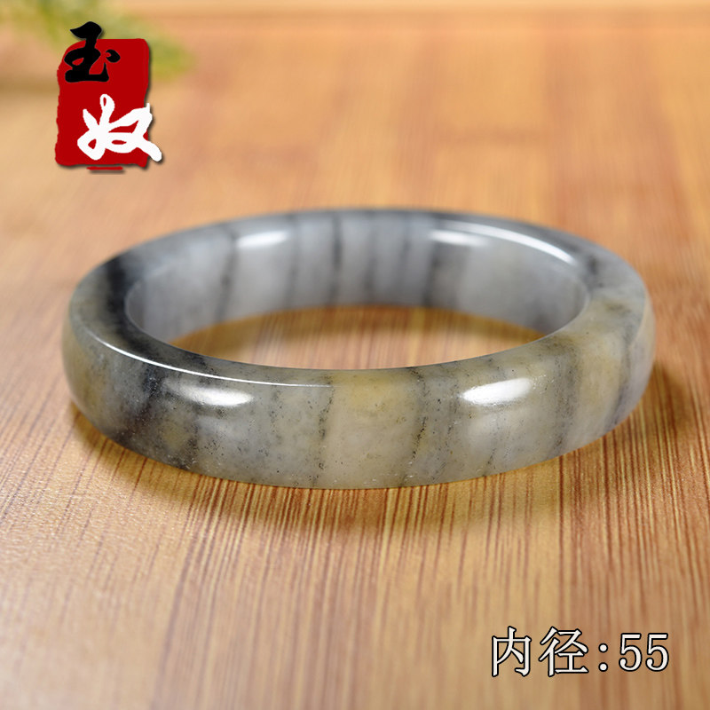 新疆玉龙喀什河天然楼兰三色青花黄色糖籽料和田玉/方条手镯子/55