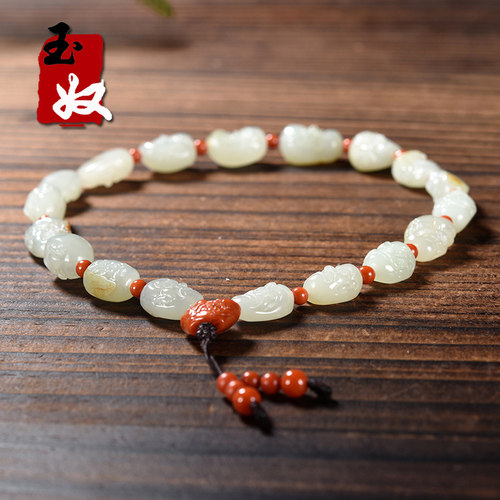新疆玉龙喀什河天然洒金皮和田白玉/18罗汉/手持/项链/手串/60克