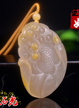 玉奴/新疆天然金丝玉吊坠/原石俏黄色宝石光/鱼/莲藕/路路通/挂件