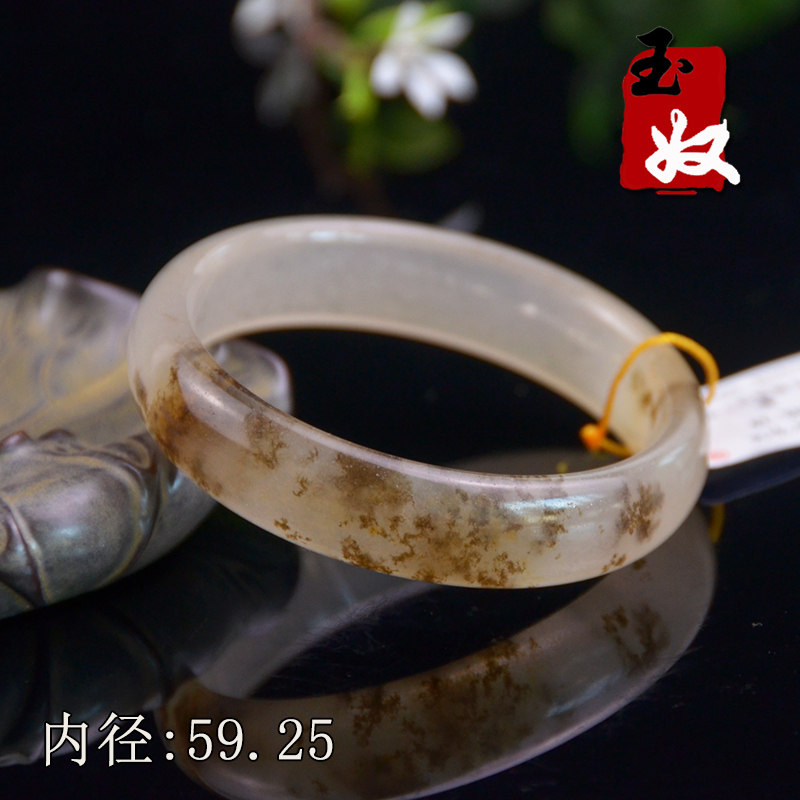 玉奴/新疆阿勒泰天然金丝玉手镯子/白色宝石光籽料/草花玉/59/60