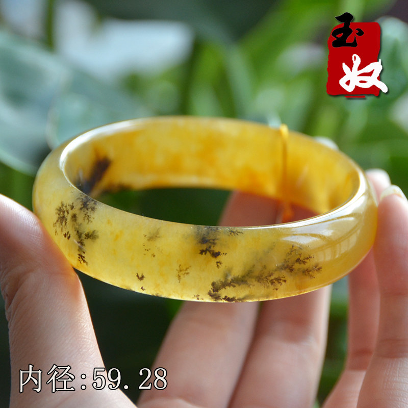 玉奴/新疆阿勒泰天然金丝玉手镯子/黄色宝石光籽料/草花玉/60/59
