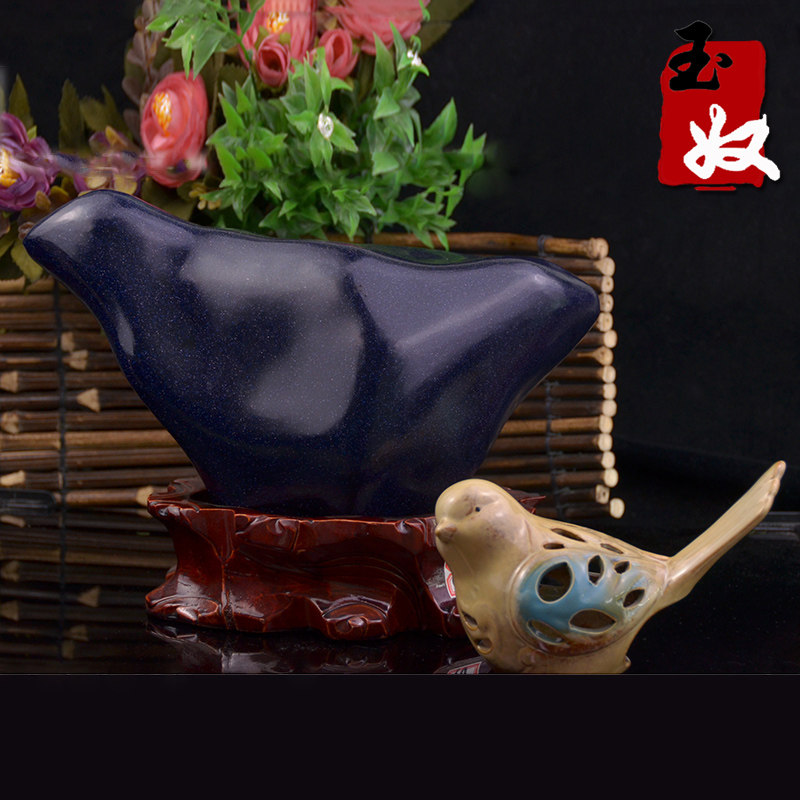 玉奴/新疆阿勒泰天然金沙石/蓝色/满金沙/奇石/小鸟飞翔/摆件