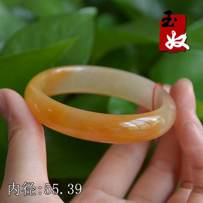 玉奴/新疆阿勒泰天然金丝玉手镯子/黄白色宝石光手镯/55/56